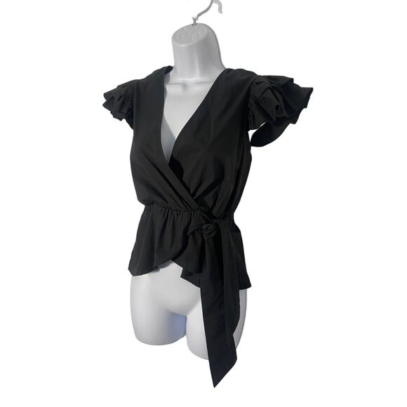 Express Classy Black Wrap Ruffle Top XS - Picture 1 of 7